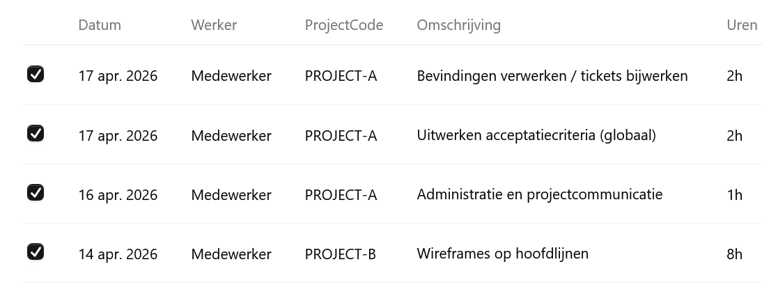 Accordeer uren screenshot